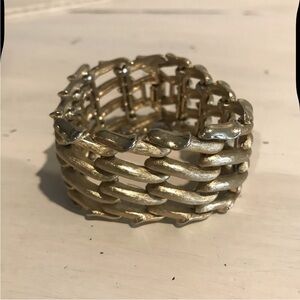 Vtg  50’s Monet Link Bracelet Wide MultI Row Brushed Gold Tone Safety Chain